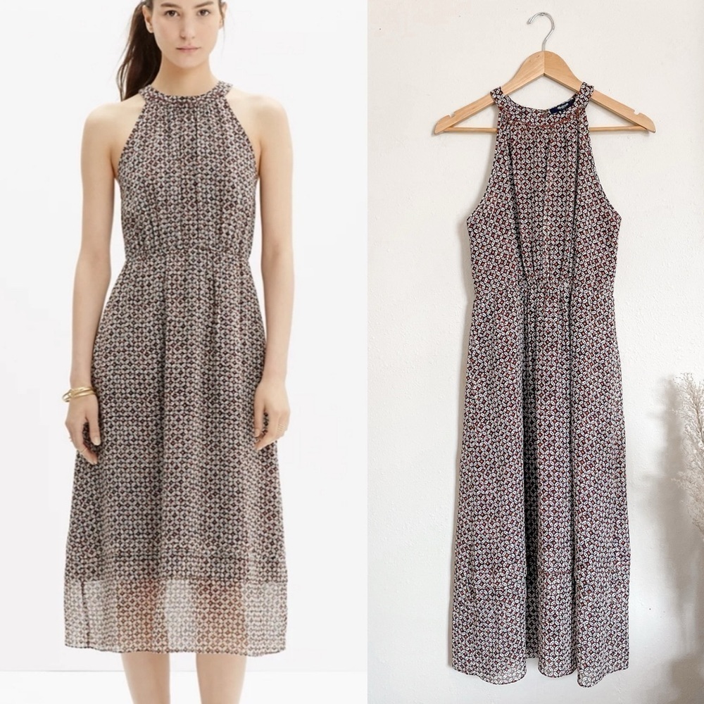 Madewell | Silk Midi Halter High Neck Diamond Print Dress